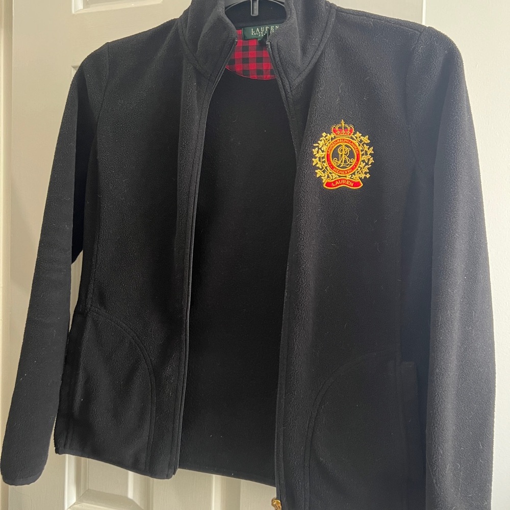 Lauren Black Fleece Jacket with Gold Embroidery